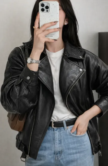 보스턴 오버핏 라이더 레더 자켓