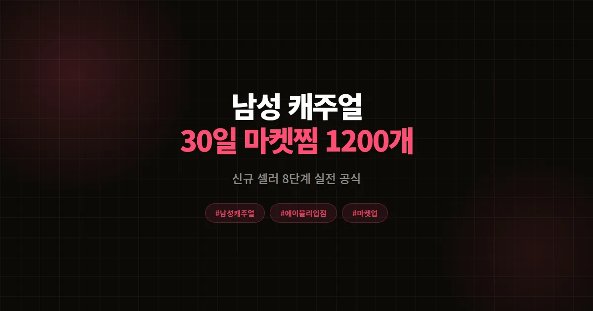 남성 캐주얼 에이블리 입점 완벽가이드, 신규 셀러 30일 마켓찜 1,200개 돌파한 8단계 공식