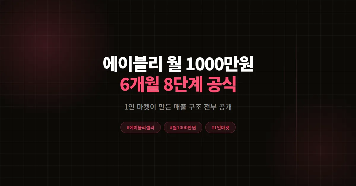 에이블리 셀러 월 1000만원 도달 공식, 1인 마켓이 6개월 만든 8단계 매출 로드맵