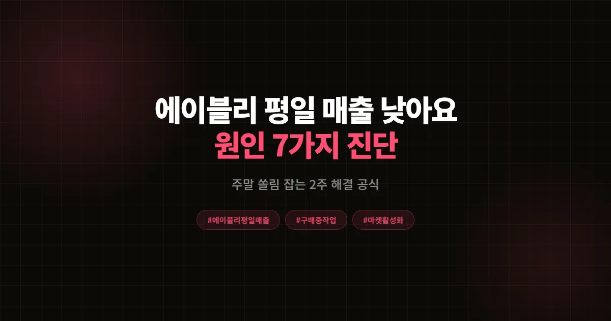 에이블리 평일 매출 낮아요, 주말만 팔리는 원인 7가지 진단과 평일 전환 살린 2주 해결 공식