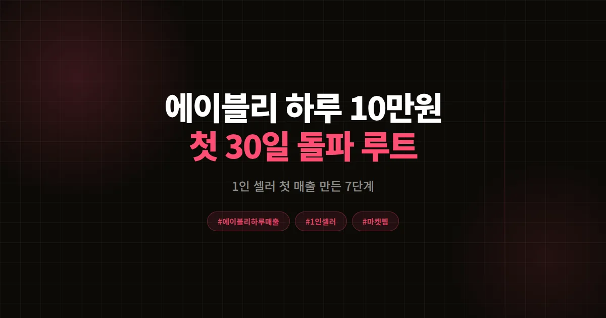 에이블리 하루 매출 10만원 돌파, 1인 셀러가 첫 30일 만든 7단계 실전 기록