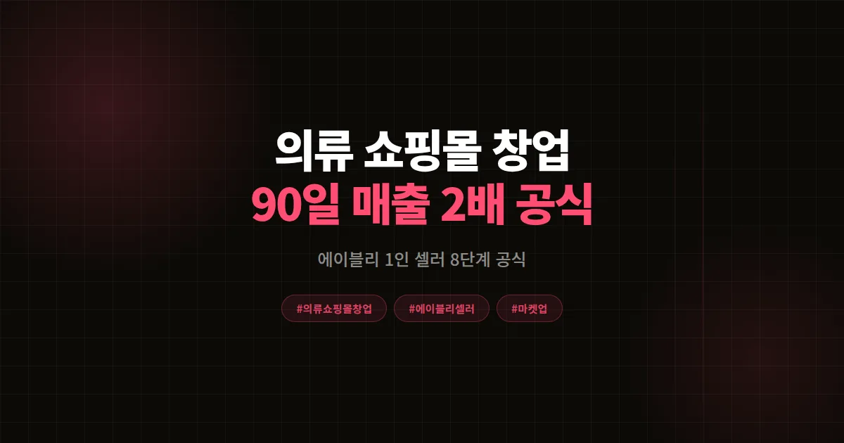 의류 쇼핑몰 창업 완벽가이드, 에이블리 1인 셀러 90일 매출 2배 만든 8단계 공식