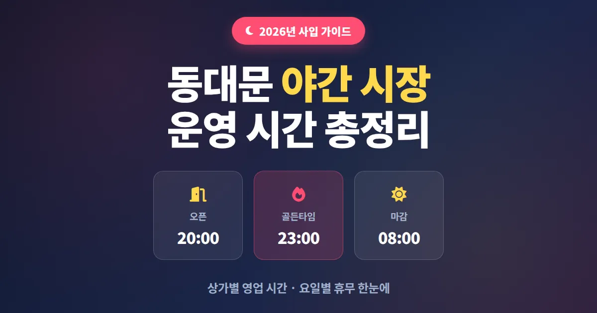 동대문 야간 시장 운영 시간 한눈에 보기, 2026년 상가별 영업 시간과 요일 정리